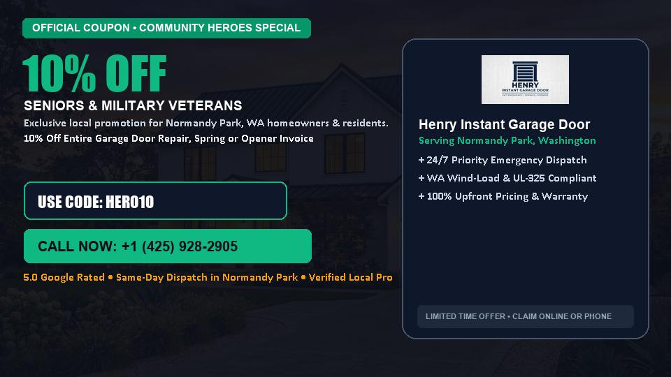 Henry Instant Garage Door 10% OFF Seniors & Military Veterans in Normandy Park, WA